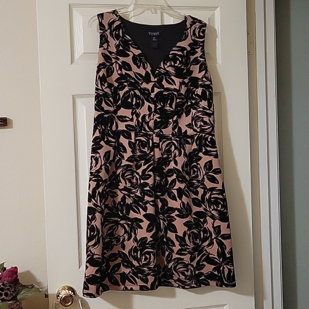Enfocus Studio Black and Pink Floral Midi Dress